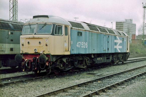 47526 in BR Monastral Blue at Crewe Diesel Depot.