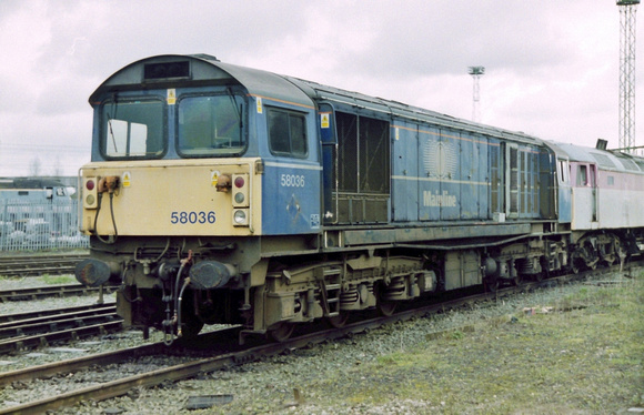 58036 in Mainline Blue livery at Crewe Diesel Depot.