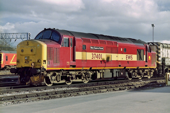 37401 "Mary Queen of Scots" in EWS livery at Crewe Diesel Depot.