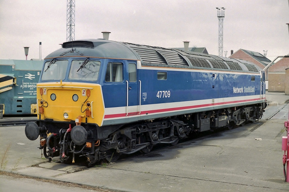 47709 in Network SouthEast livery at Old Oak Common Depot.