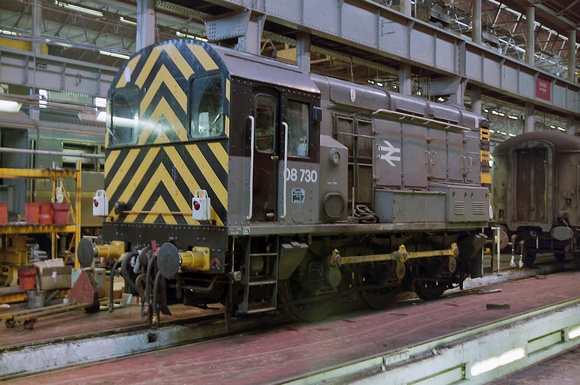 08730 in Departmental Grey livery inside the works at Eastleigh during the 1990's.