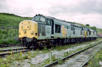 37675 is seen in faded Railfreight Distribution livery at Peak Forest with another classmate.