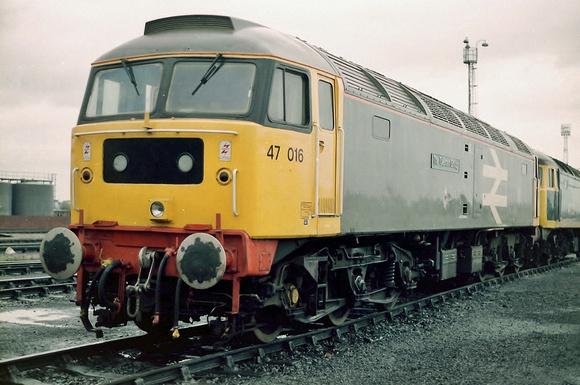 47016 "The Toleman Group" in Railfreight Grey Large Logo livery at Thornaby Depot.