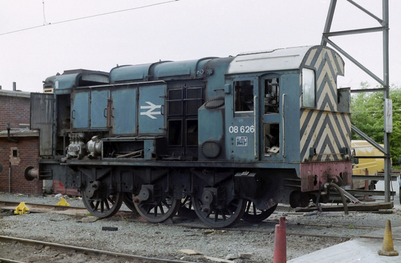 08626 in BR Blue livery at Allerton Depot, mostly stripped down of serviceable parts.